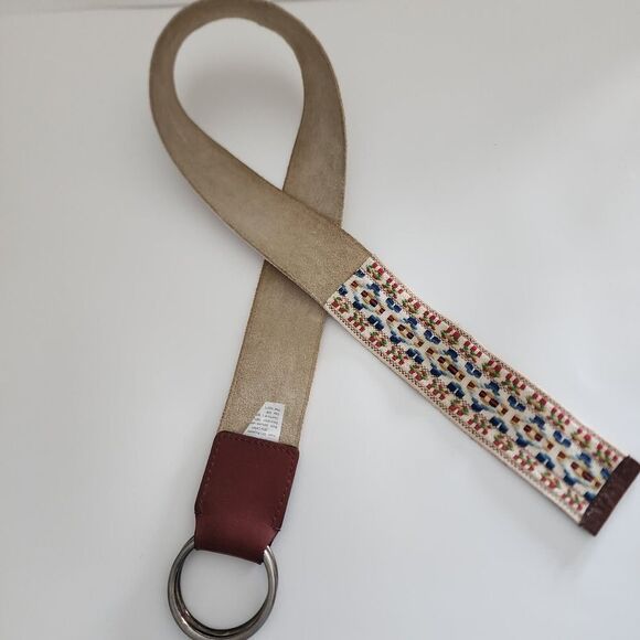 Reversible Belt multicolor embroidered and beige suede womens size S/M Boho - Picture 5 of 8
